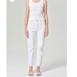 Agolde Riley Crop Straight Leg Jeans in White